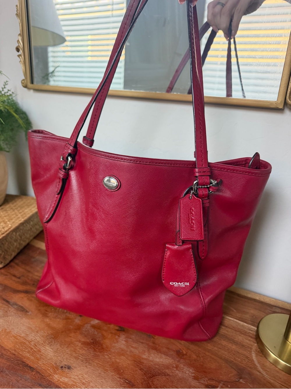 Coach Red Leather Tote Bag